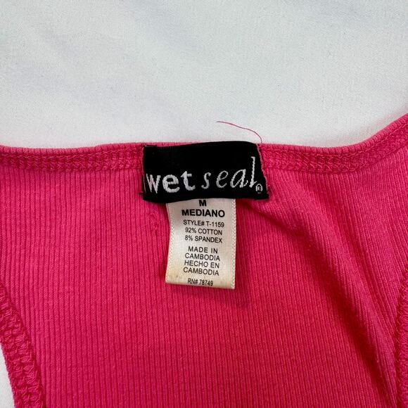 Wet Seal Ribbed Racerback Skinny Longline Tank Top Hot Pink Y2K Women's Medium - Picture 9 of 10